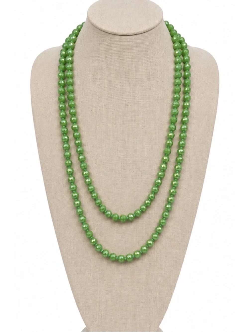 Elegant Green Shimmery Glass Faceted Crystal Long beaded necklace